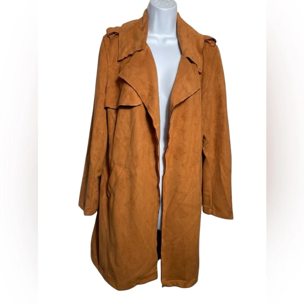 Ookie & LaLa coat size medium burnt orange faux suede trench coat jacket‎ 🧡